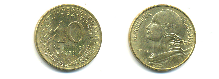 ФРАНЦИЯ 10 САНТИМОВ 1979 ТИП MARIANNE KM 929 медь алюминий никель 86-1731