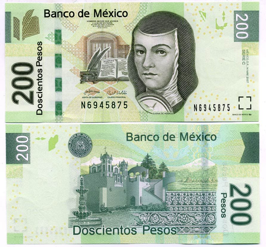 Мексика 200 песо 2007 Хуана Инес де ла Крус, серия C Pick 125b бумага UNC (пресс) 7487-32-2-2