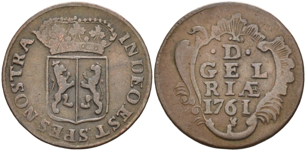 Гельдерланд (Gelderland), Нидерланды 1 дуит 1761 KM 93 медь 4523-944