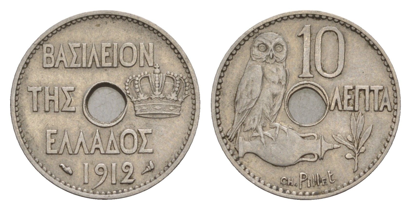 Греция 10 лепт 1912 Георг I (1863-1913), сова KM 63 никель 4655-333