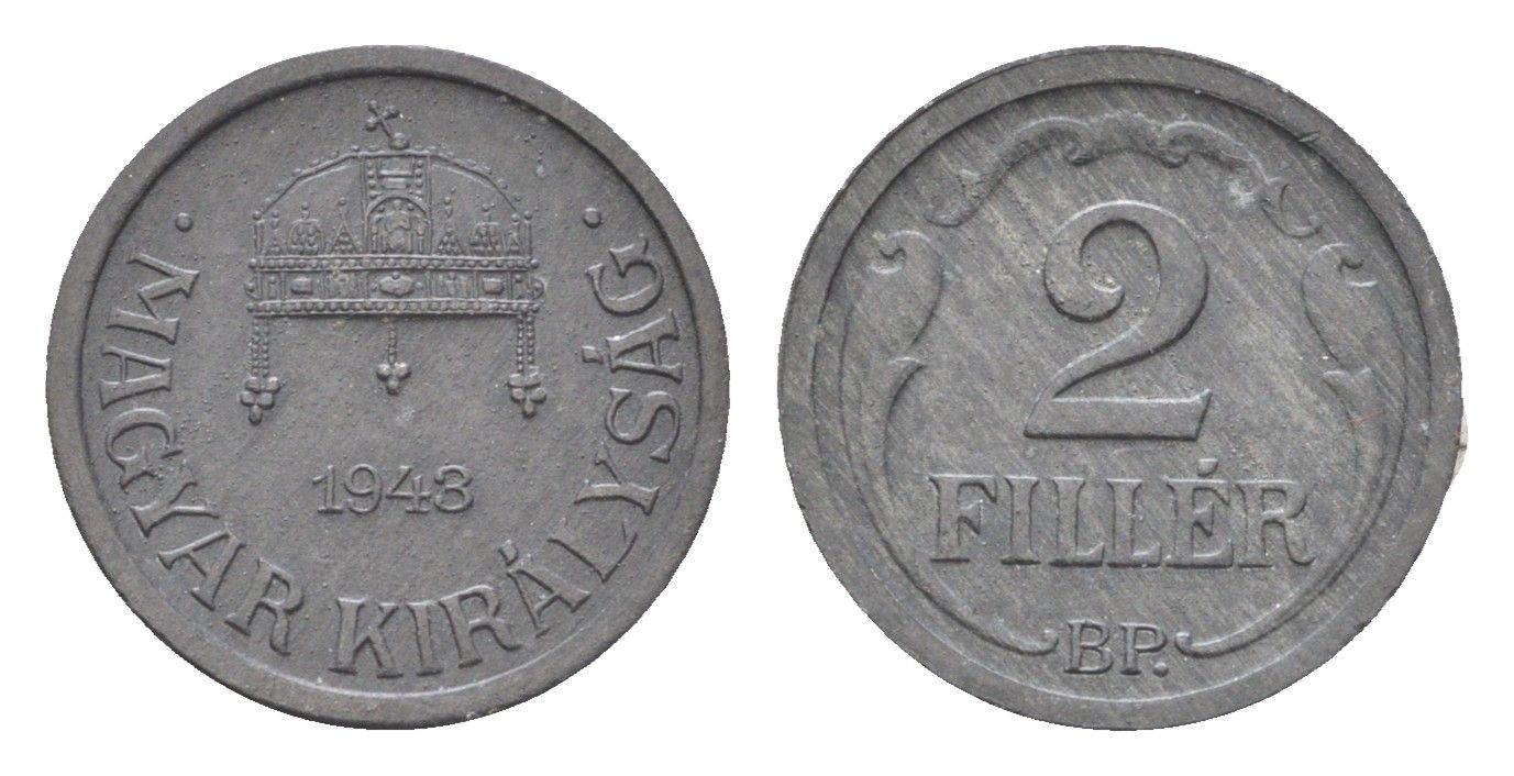 Венгрия 2 филлера 1943 BP KM 519 цинк 4665-513