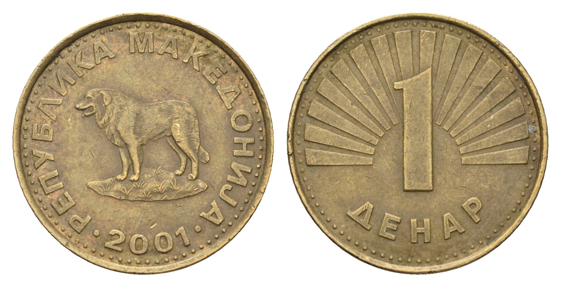 Македония 1 денар 2001 KM 2 латунь 4688-755