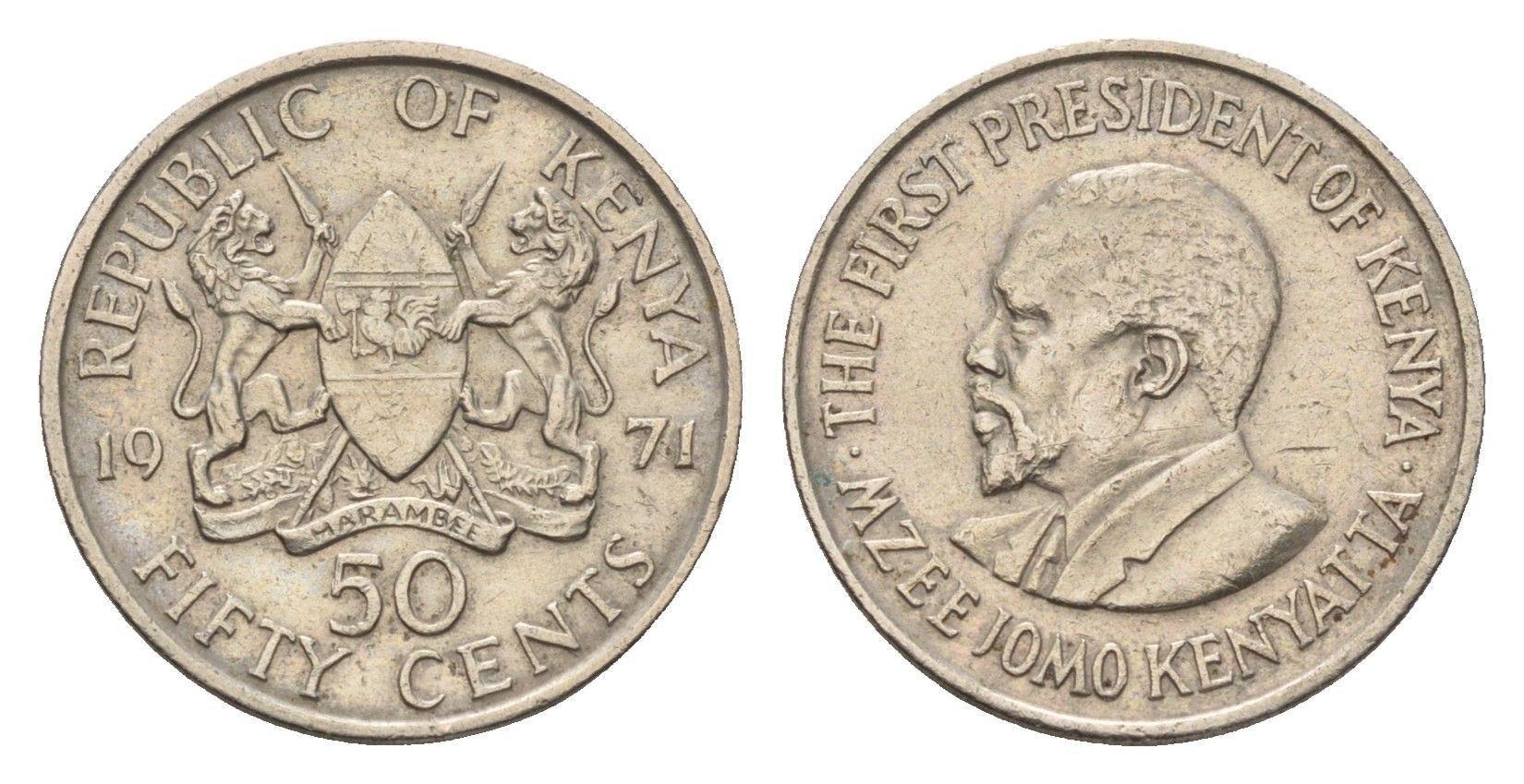 Кения 50 центов 1971 Джомо Кениата KM 13 медно-никель 4682-648