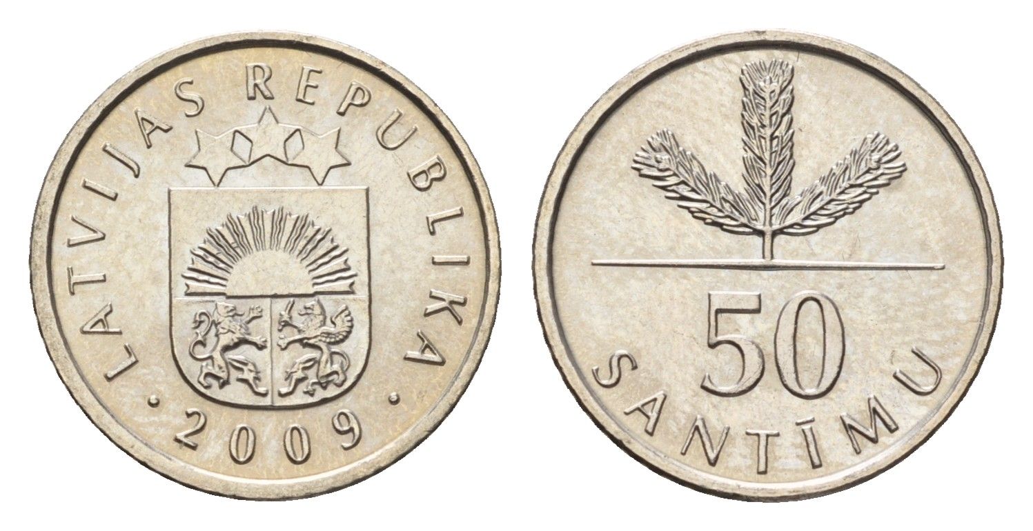 Латвия 50 сантимов 2009 KM 13 медно-никель UNC 4694-1031