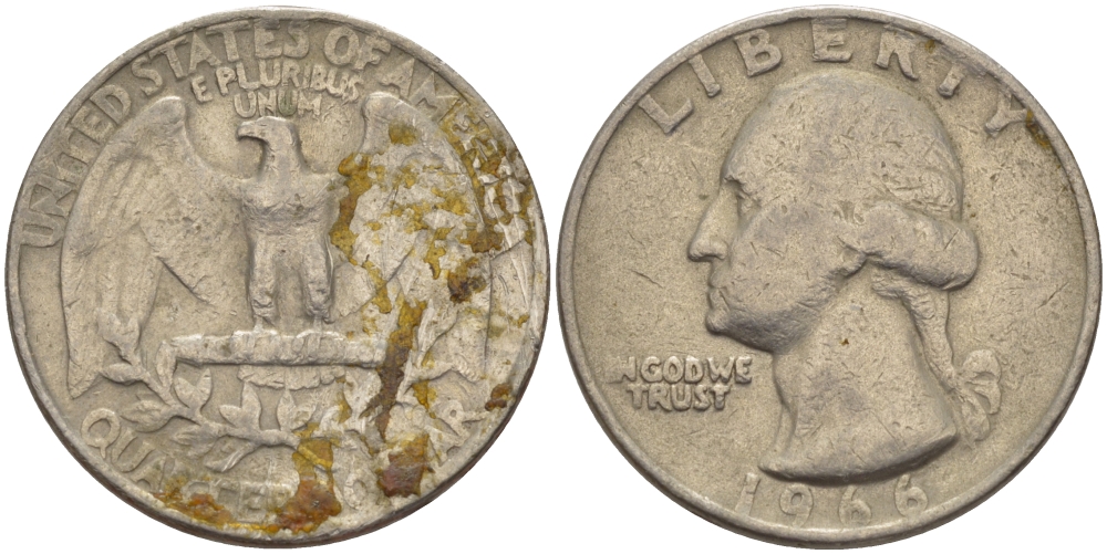 США 25 центов (квотер) 1966 Вашингтон KM 164а медь плакированная медно-никелем 31-717