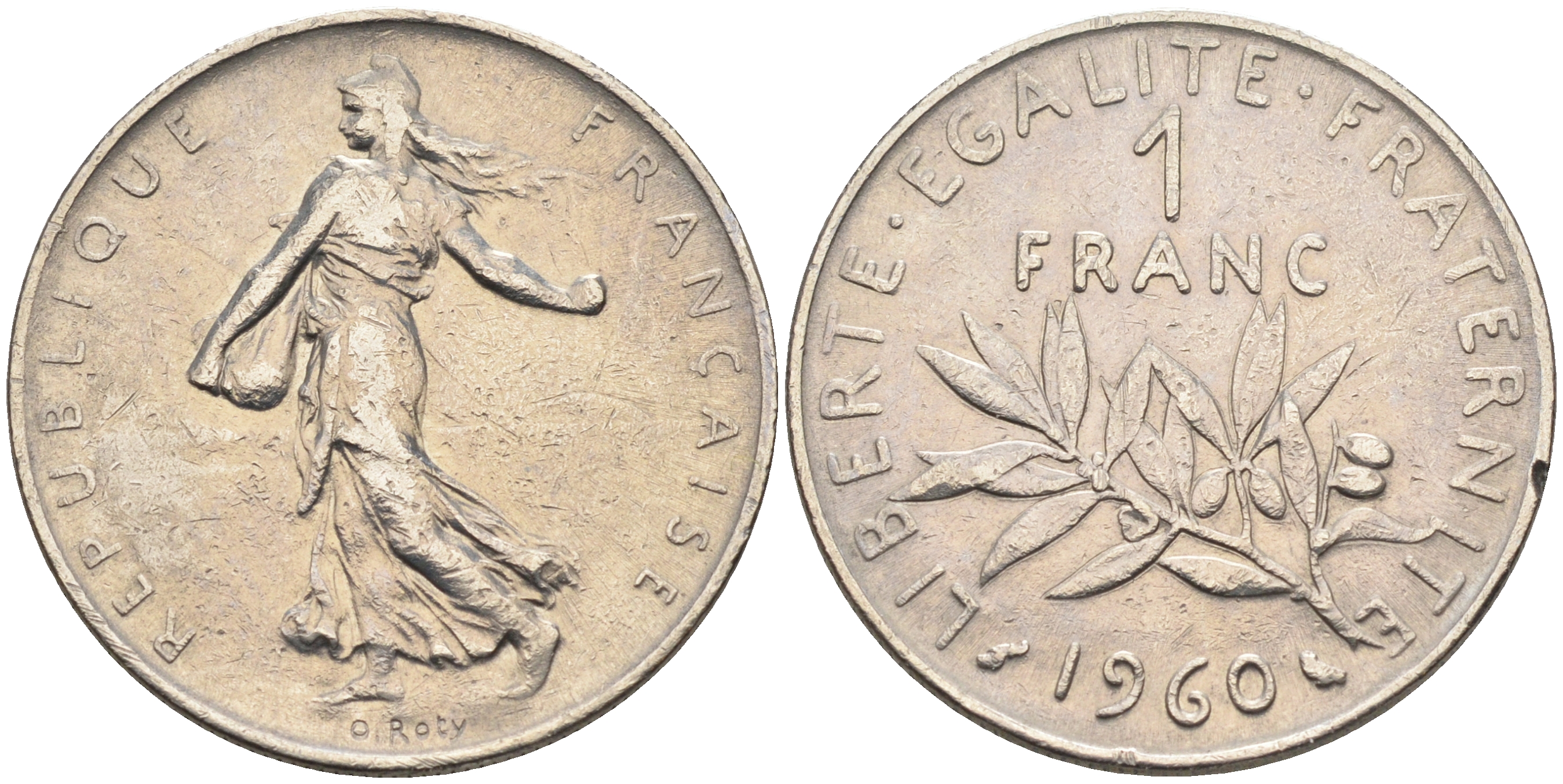 Франция 1 франк 1960 сеятель KM 925.1, LE FRANC 226.4 никель    4177-214