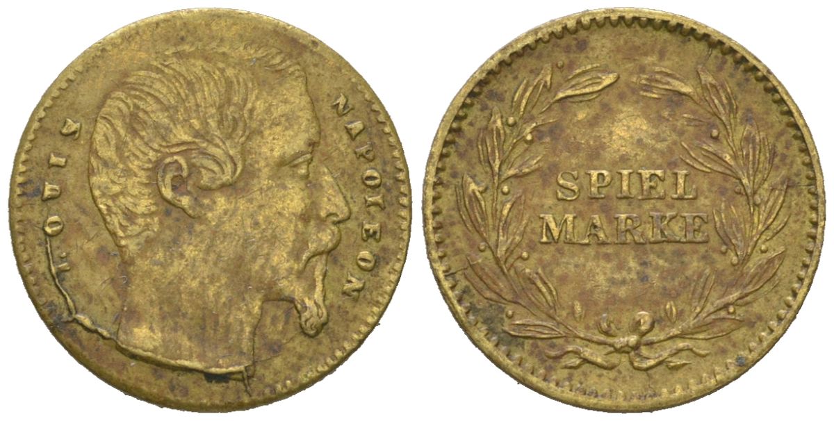 Франция игральный деньги ND (1852-1870) диаметр 16 мм, вес 1,6 гр латунь 4602-962