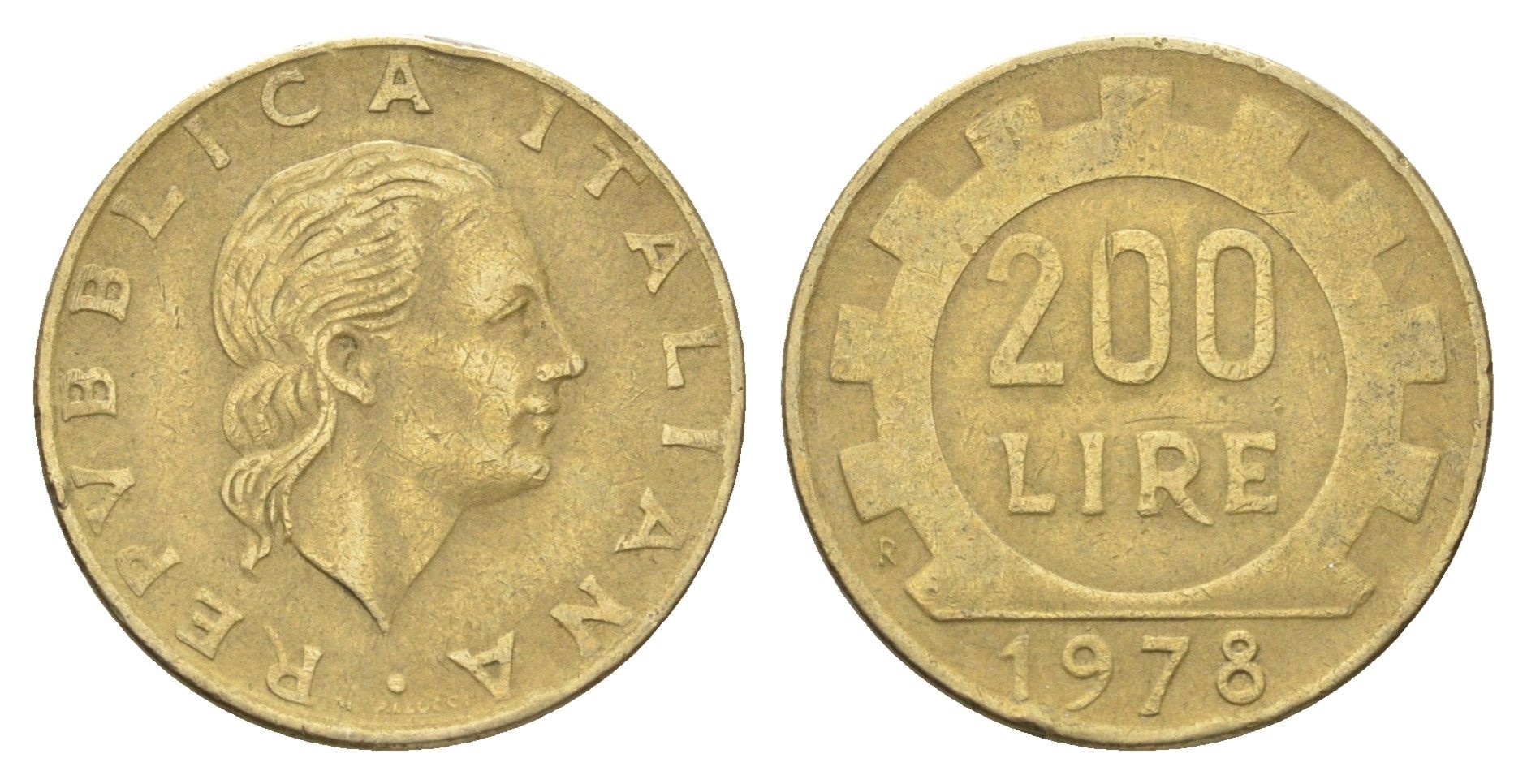 Италия 200 лир 1978 R, шестерня KM 105 алюминиевая бронза 4704-834