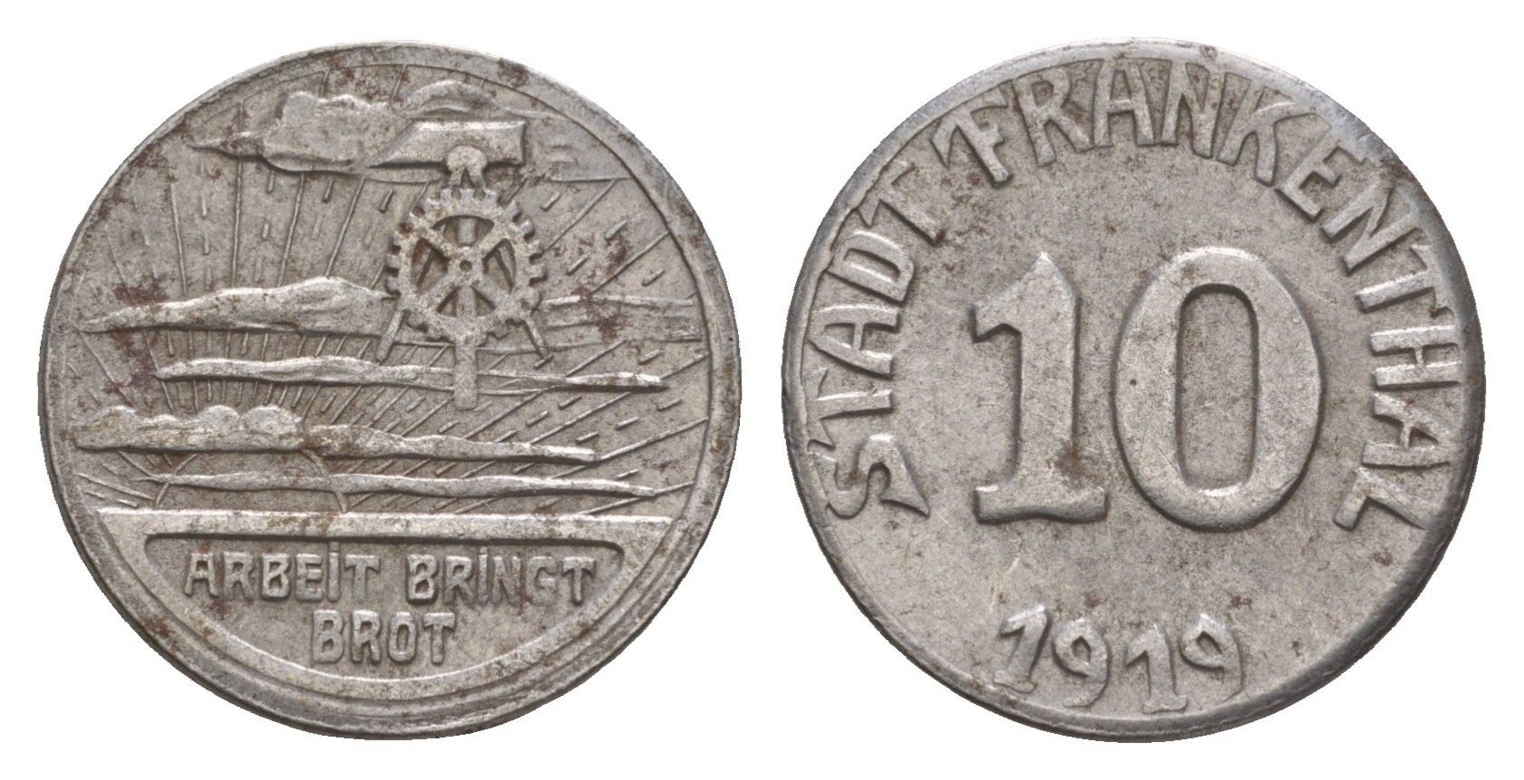 Франкенталь 10 пфеннигов 1919 Funck 135.13, Men05 7461.1, Men18 9382.1 железо 4659-336