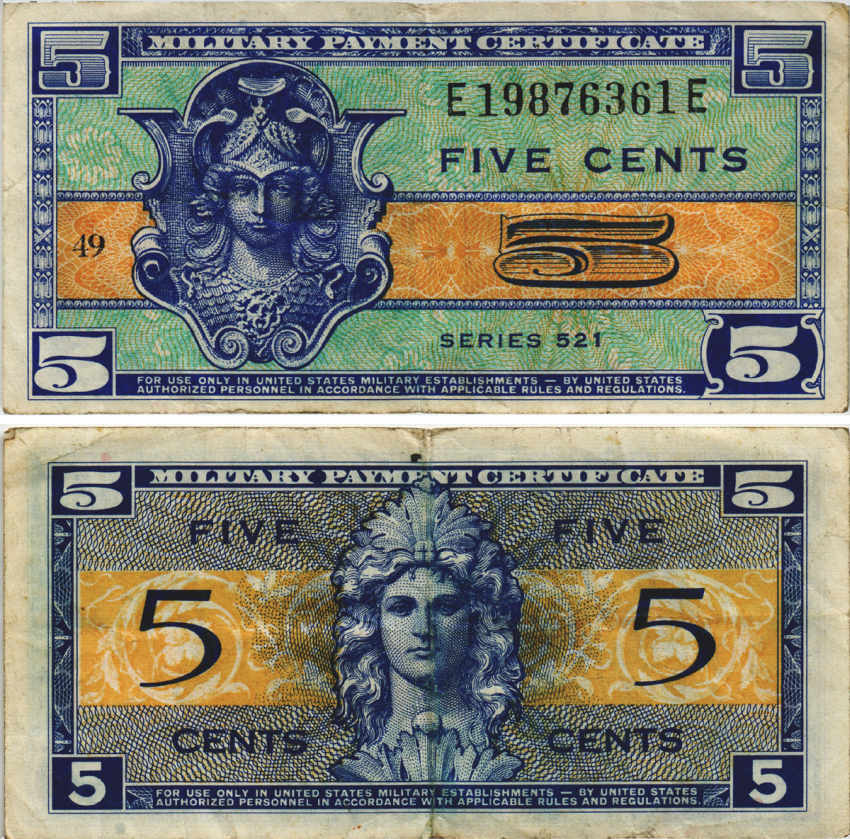 США 5 центов 1954 для вооруженных сил, серия 521 Pick M29 бумага 8605-12-1-2