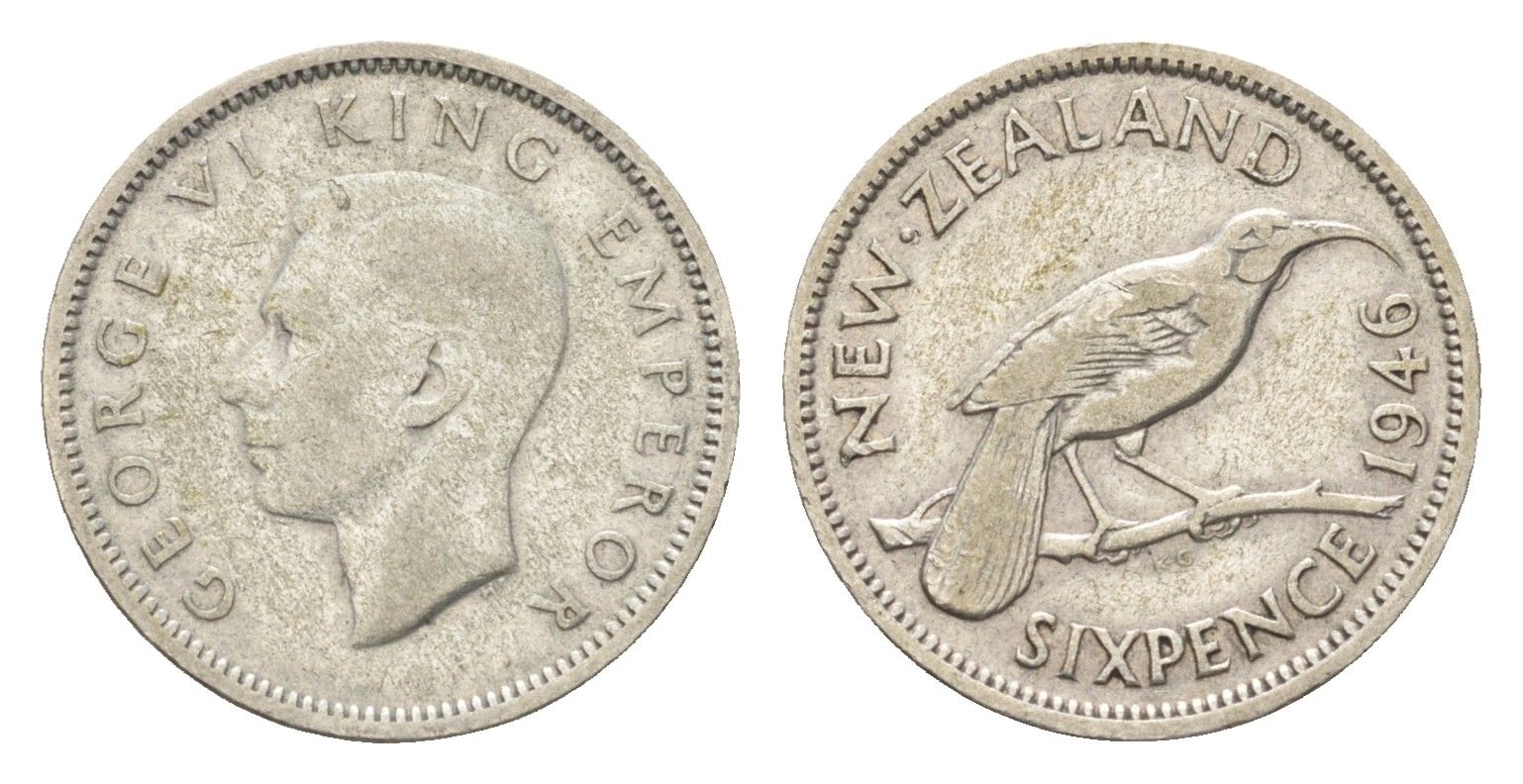 Новая Зеландия 6 пенсов 1946 Георг VI (1936-1952) KM 8 серебро 4659-944
