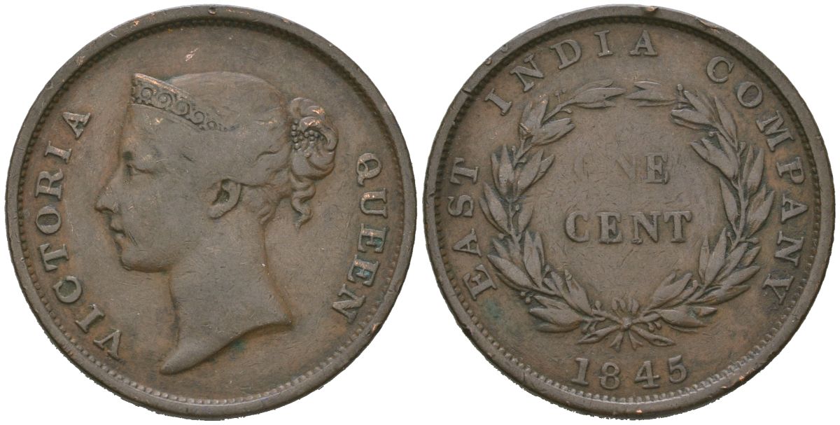 Британская Малайя 1 цент 1845 KM 3 бронза 98-841