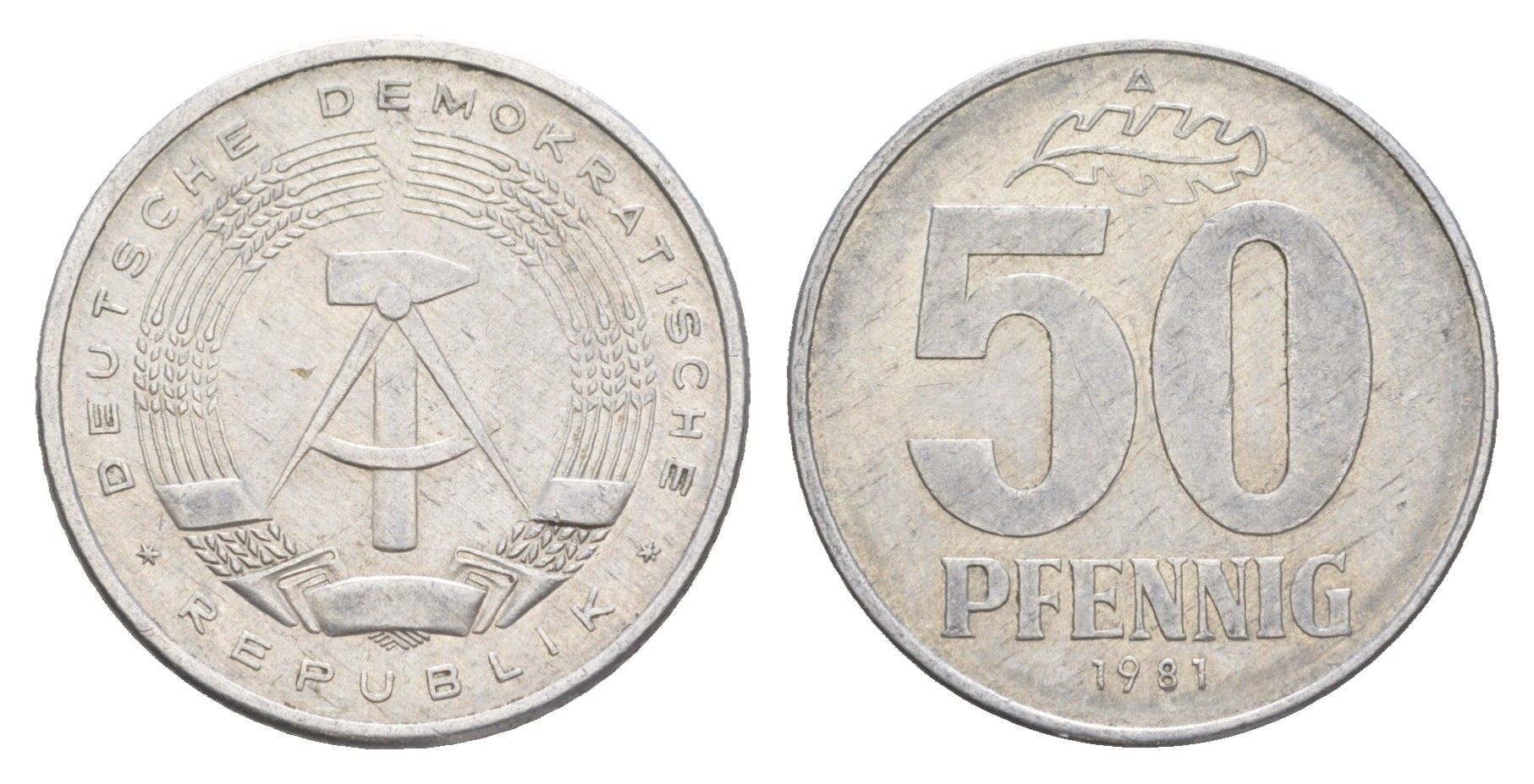 ГДР 50 пфеннигов 1981 A KM 12.2 алюминий 4648-1032