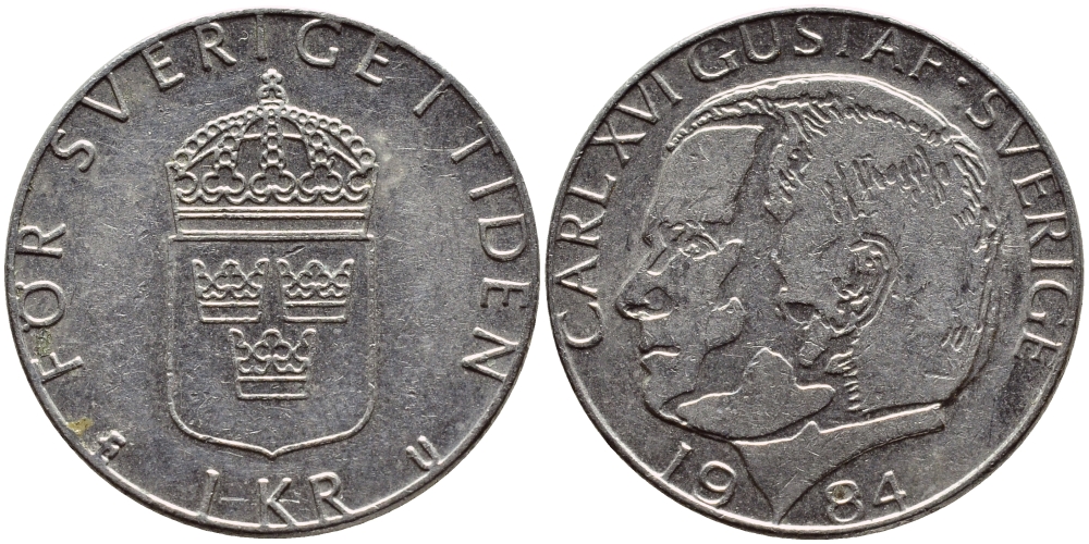 Швеция 1 крона 1984 Карл XVI Густав (1973- ) KM 852a медно-никель 4397-1144