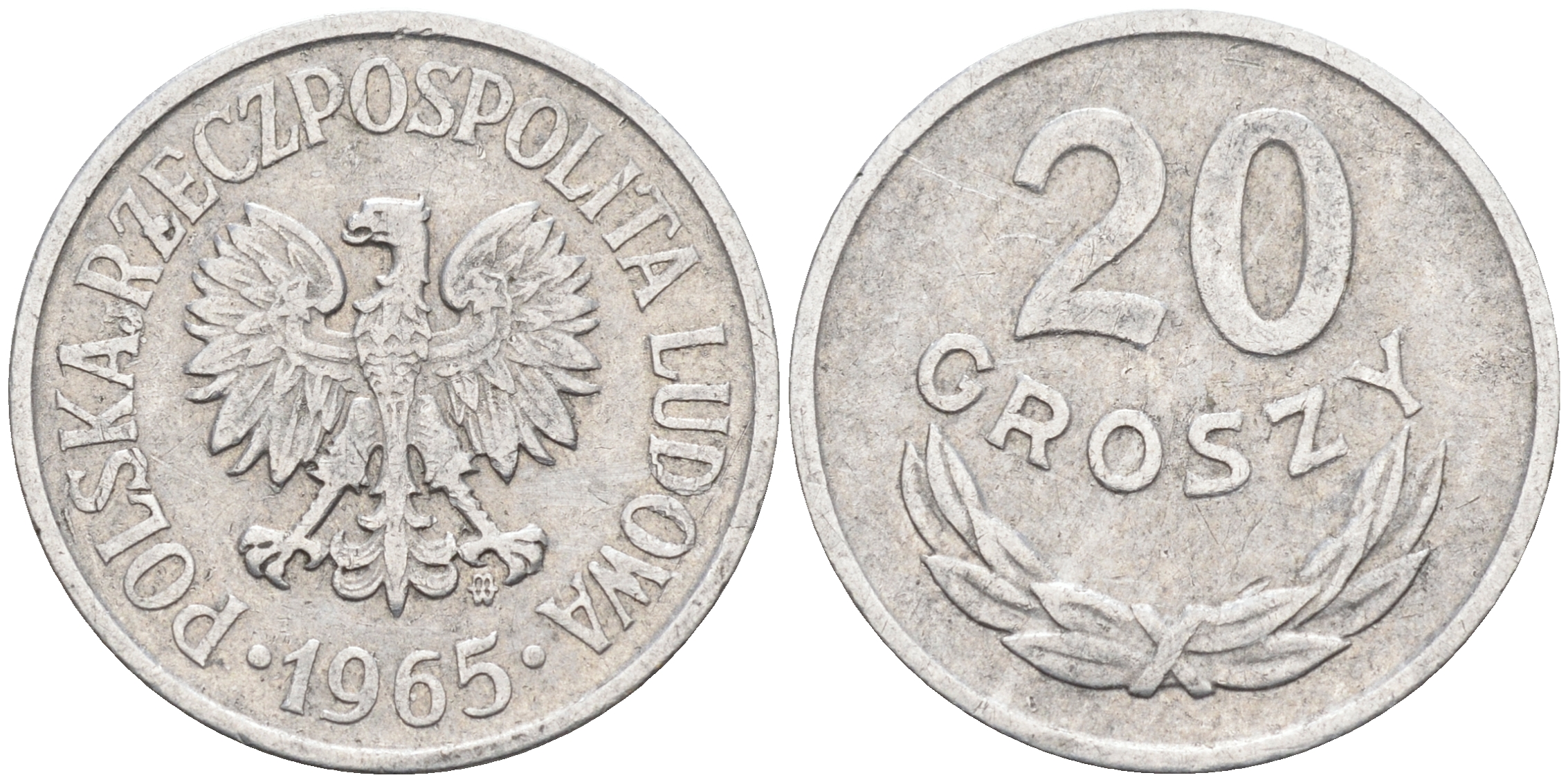 Польша 20 грошей 1965 MW KM А47 алюминий    4174-668