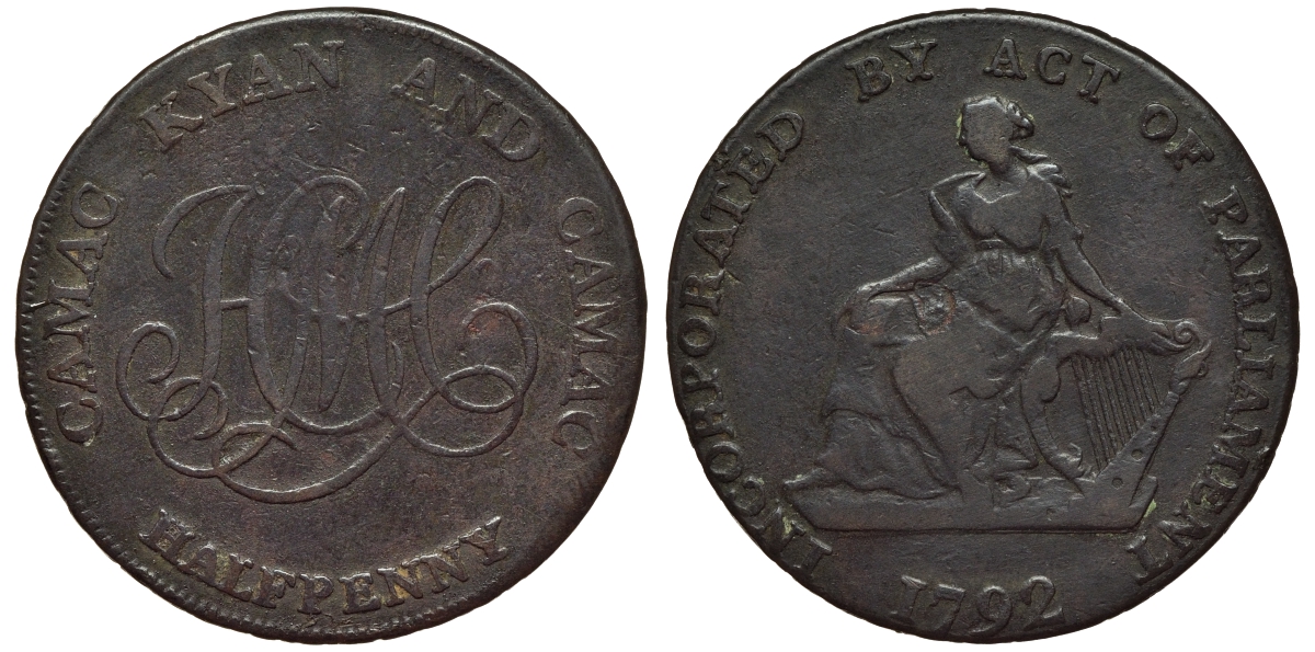 ИРЛАНДИЯ 1/2 ПЕННИ 1792 DUBLIN ТОКЕН ПАРЛАМЕНТСКИЙ АКТ О ПРИСОЕДИНЕНИИ медь 441-215