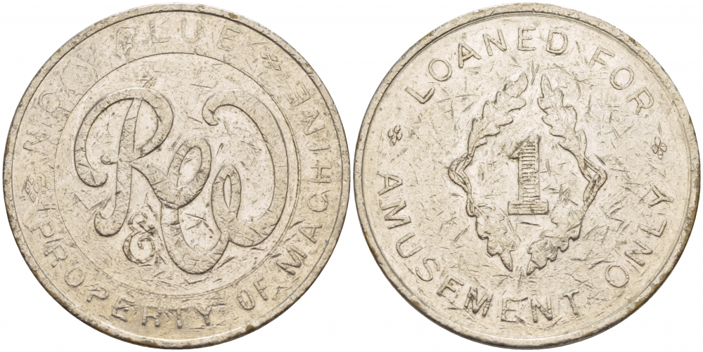 АНГЛИЯ ЖЕТОН R@W, PROPERTY OF MACHINE белый металл 32-316