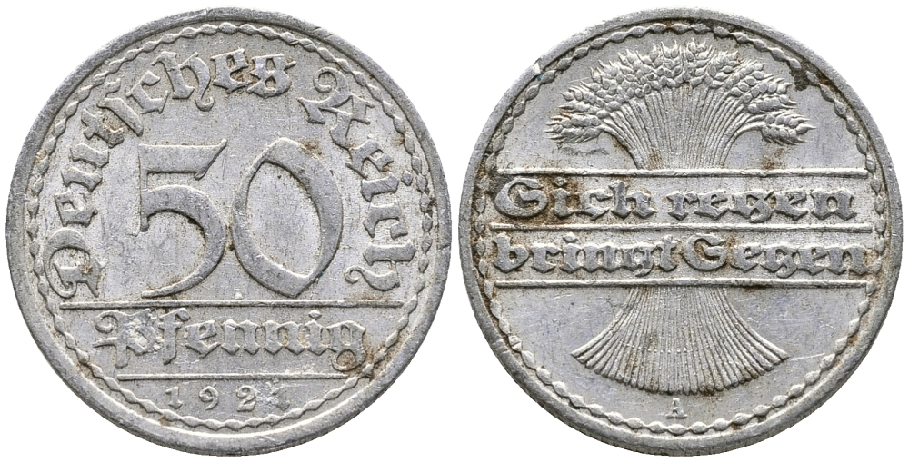 ГЕРМАНИЯ 50 ПФЕННИГОВ 1921 A KM 27, J. 301 алюминий 24-1032