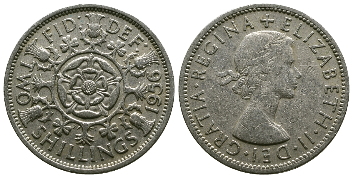Великобритания 2 шиллинга (флорин) 1956 Елизавета II (1952-2022) KM 906, Spink 4146 медно-никель 4382-113
