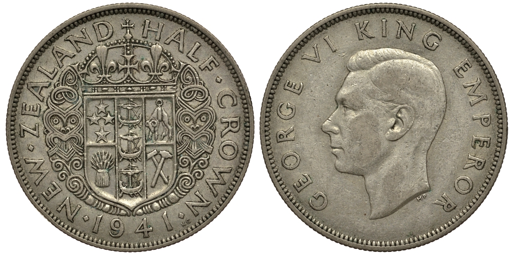 Новая Зеландия 1/2 кроны 1941 Георг VI (1936-1952) KM 11 серебро 272-1022