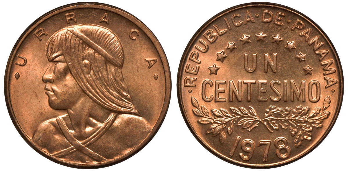 Панама 1 сентесимо 1978 Уррака KM 22 бронза UNC M53-07