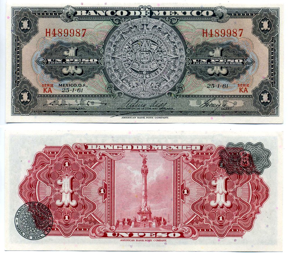 Мексика 1 песо 1961 25 января 1961 Pick 59g бумага aUNC 2196-18-1-1