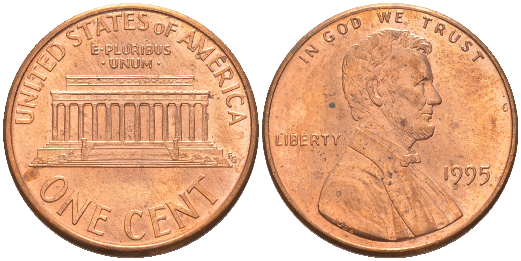 США 1 ЦЕНТ 1995 ЛИНКОЛЬН KM 201b цинк плакированный медью UNC 188-248