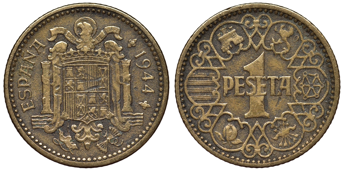 Испания 1 песета 1944 Национальное правительство (1939-1947) KM 767 алюминиевая бронза 71-1011