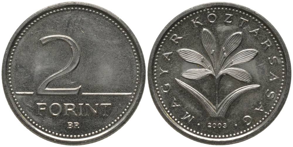 ВЕНГРИЯ 2 ФОРИНТА 2003 ВР KM 693 медно-никель UNC 181-736