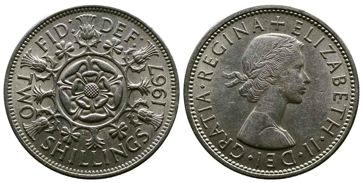 Великобритания 2 шиллинга (флорин) 1967 Елизавета II (1952-2022) KM 906, Spink 4146 медно-никель 4382-742