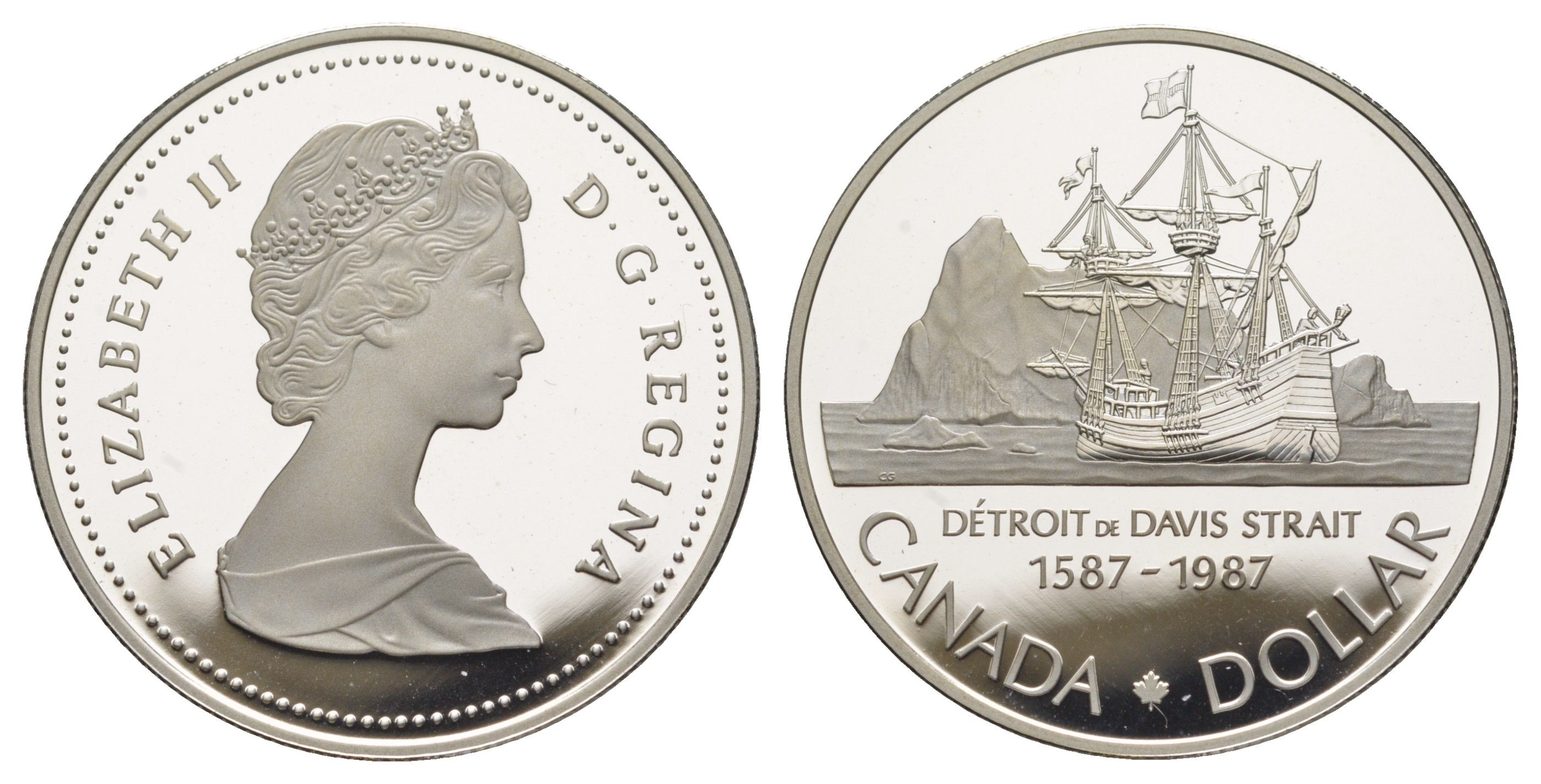 Канада 1 доллар 1987 400 лет открытию пролива Дейвиса KM 154 серебро PROOF 11-095-42