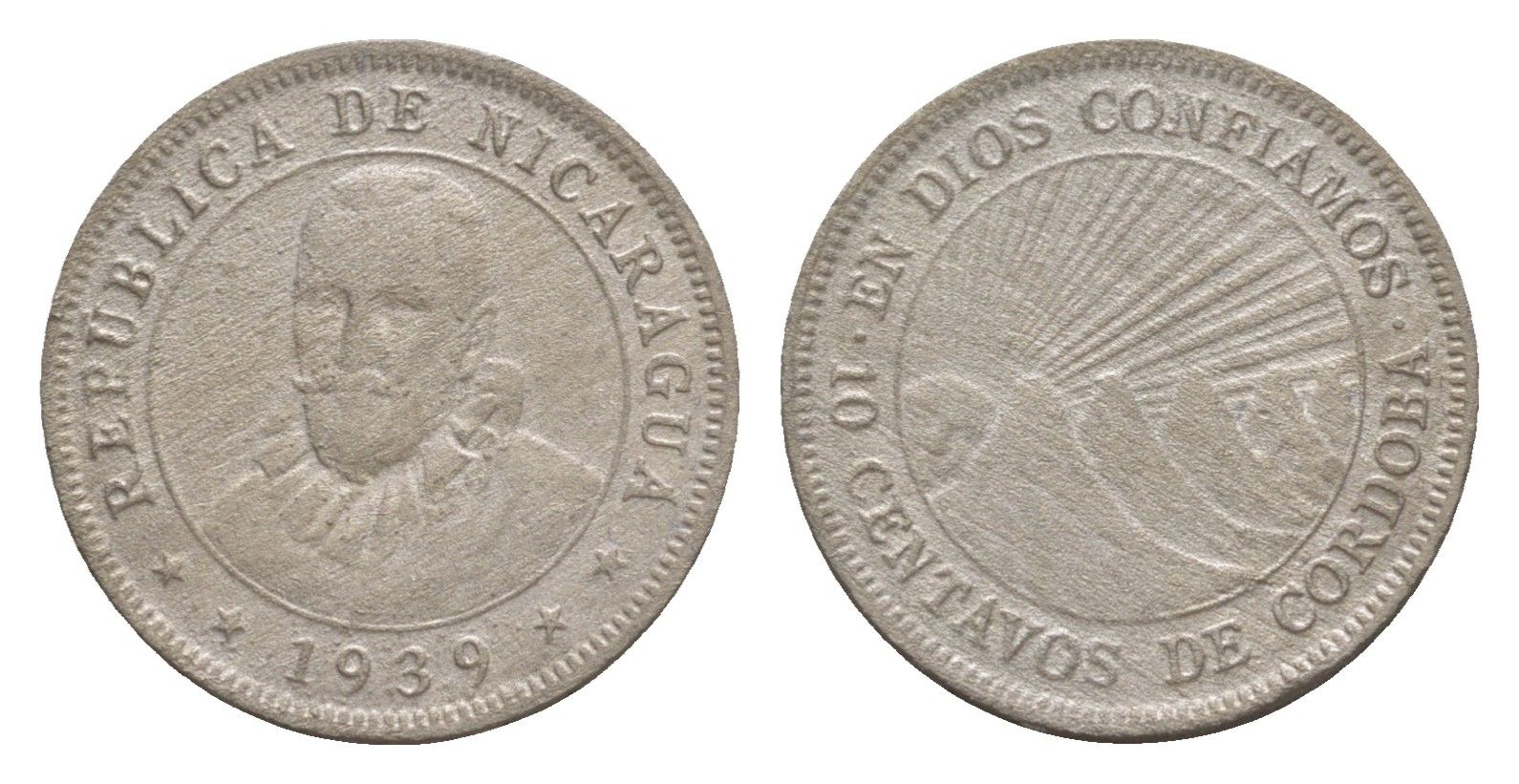 Никарагуа 10 сентаво 1939 KM 17.1 медно-никель 4640-967