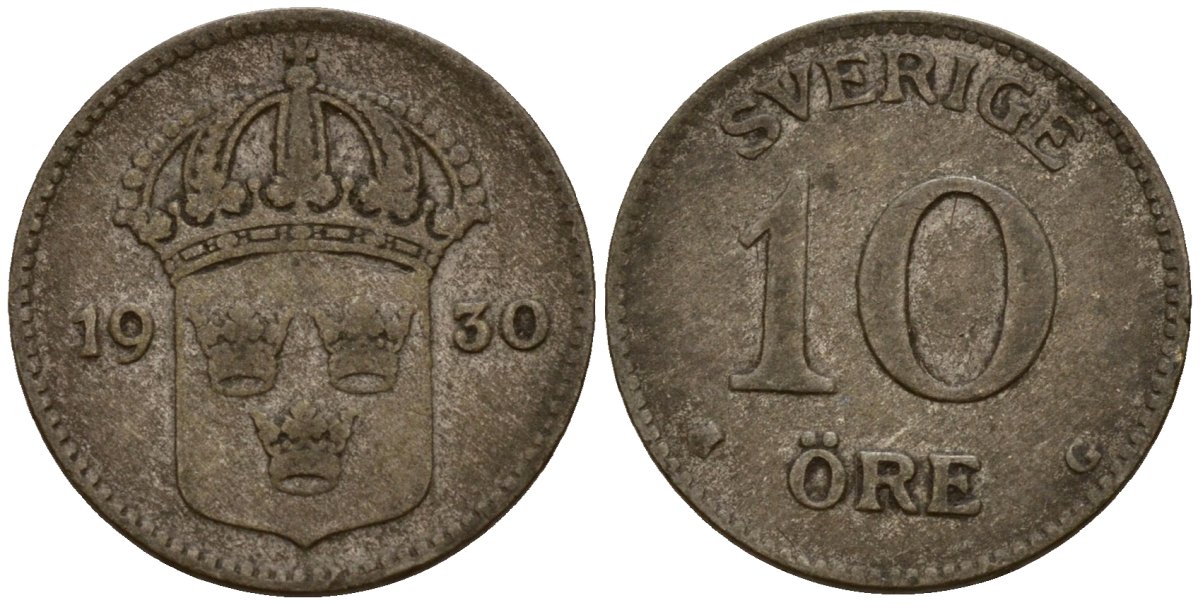 Швеция 10 эре 1930 Густав V (1907-1950) KM 780 серебро 4154-745
