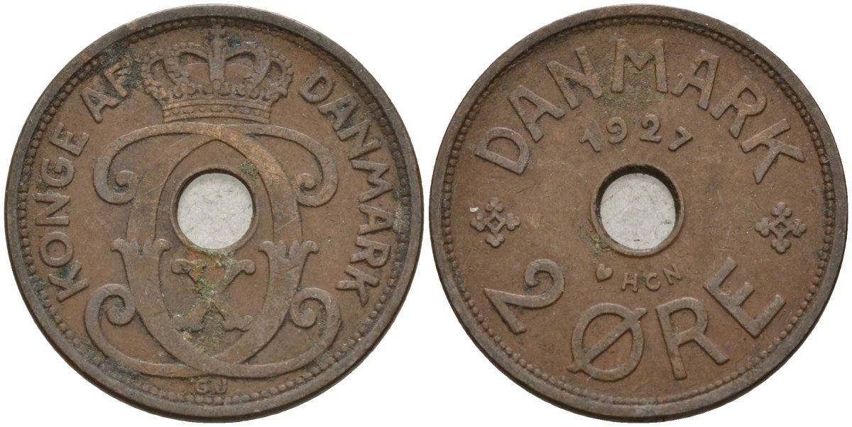 Дания 2 эре 1927 Кристиан X (1912-1947) KM 827 бронза 4147-443