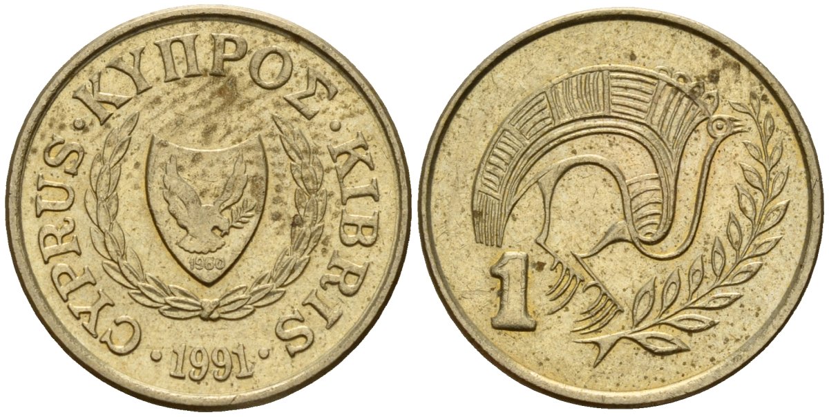 Кипр 1 цент 1991 KM 53.3 никель латунь 4154-856