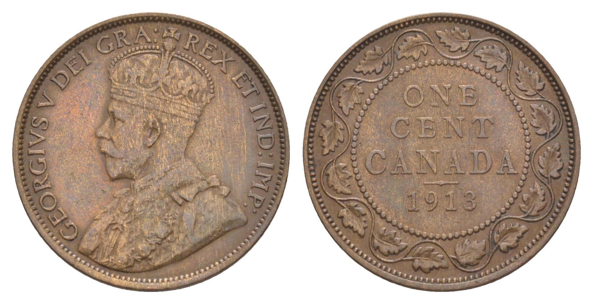 Канада 1 цент 1913 Георг V (1910-1936) KM 21 бронза 4637-146