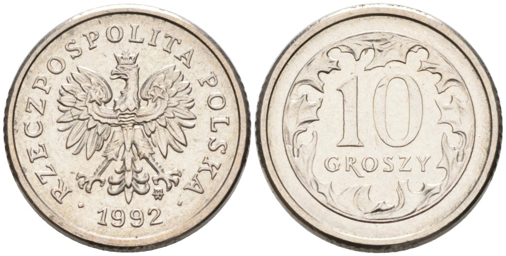 ПОЛЬША 10 ГРОШЕЙ 1992 MW KM 279 медно-никель 192-418