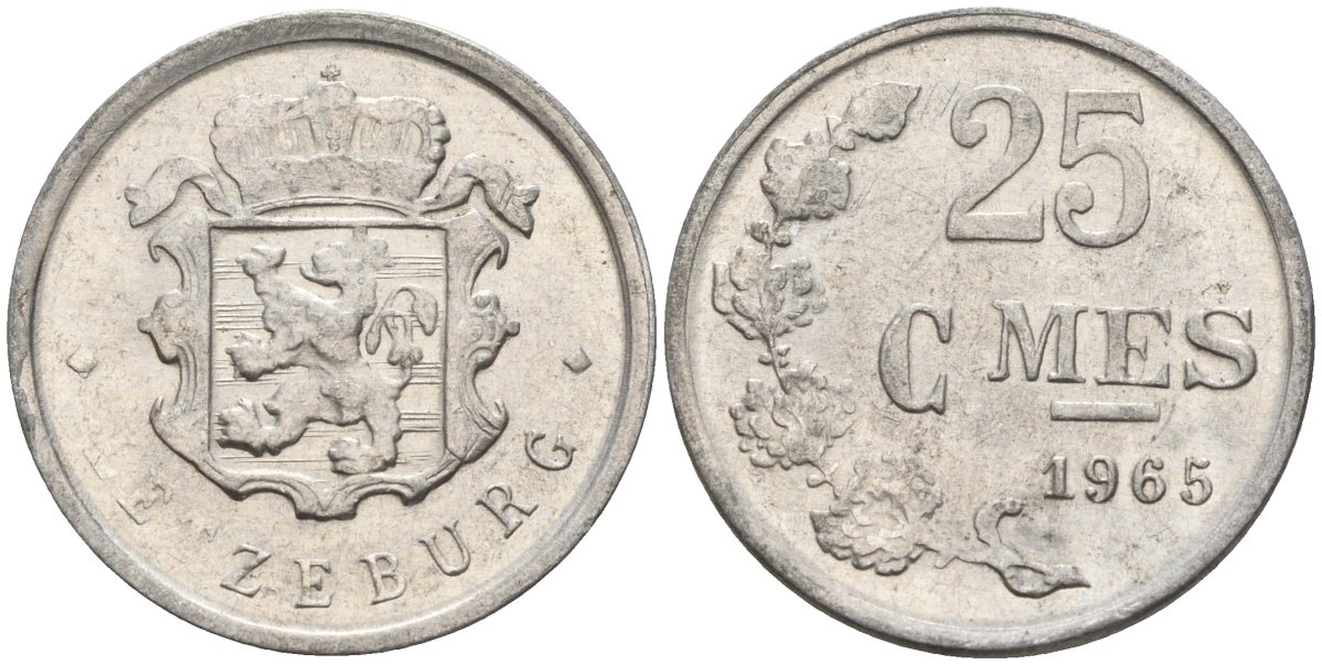 Люксембург 25 сантимов 1965 Герцог Жан (1964-1999) KM 45a алюминий 4596-841