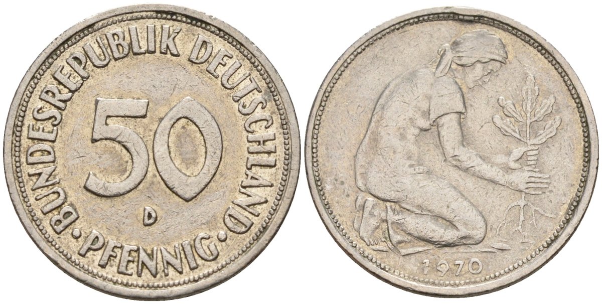 ФРГ 50 пфеннигов 1970 D KM 109, J. 384 медно-никель 4176-711