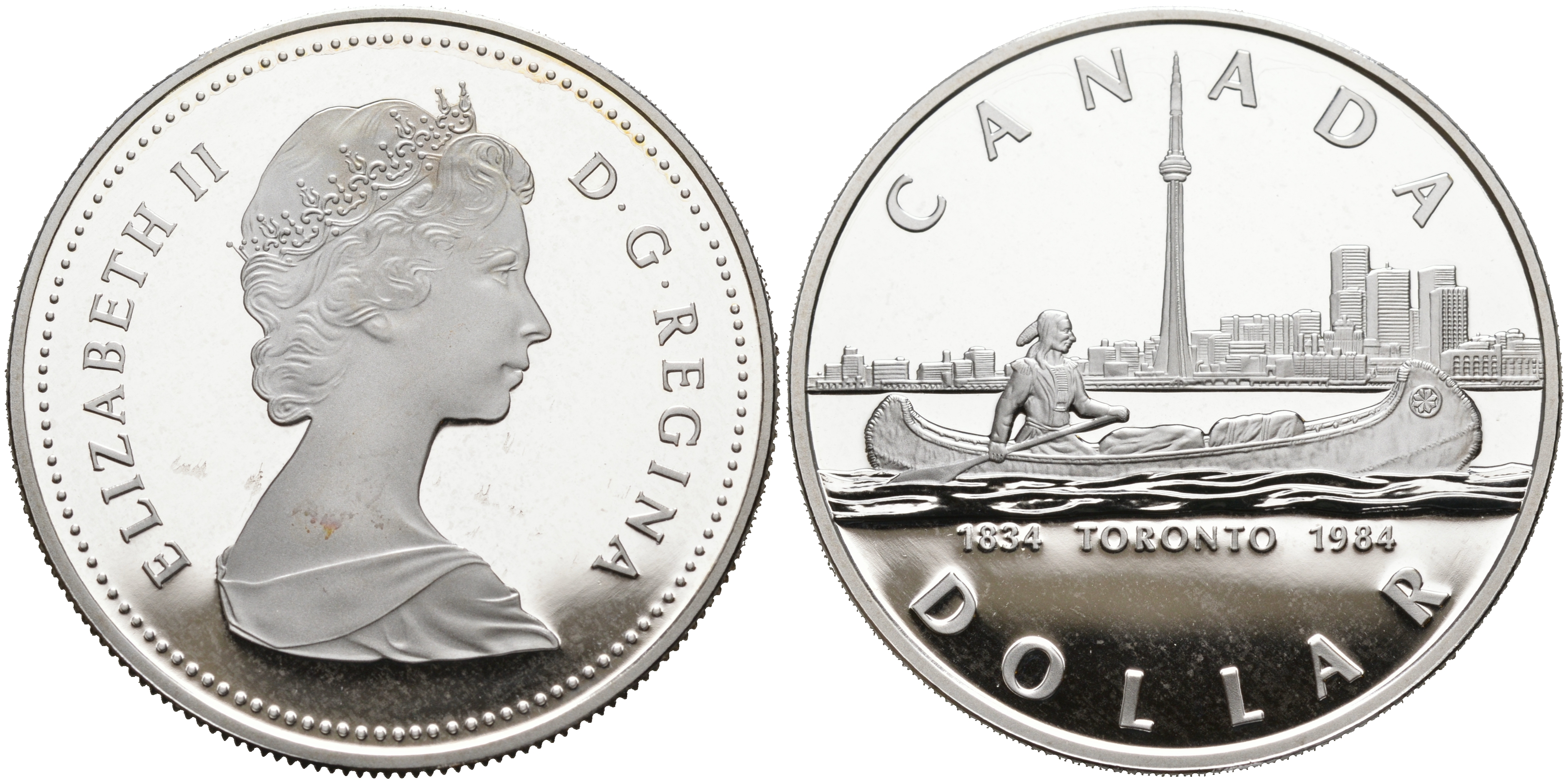 Канада 1 доллар 1984 150 лет Торонто, каноэ KM 140 серебро PROOF 1095-6-33