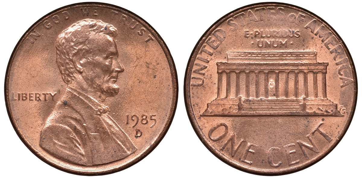 США 1 ЦЕНТ 1985 D, ЛИНКОЛЬН KM 201b цинк плакированный медью 62-715