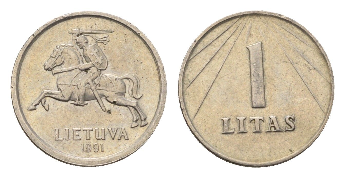 Литва 1 лит 1991 год-тип KM 91 медно-никель 26-1646