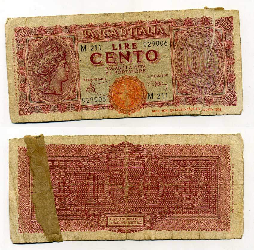 Италия 100 лир 1944 Pick 75a 6266-44-2-2