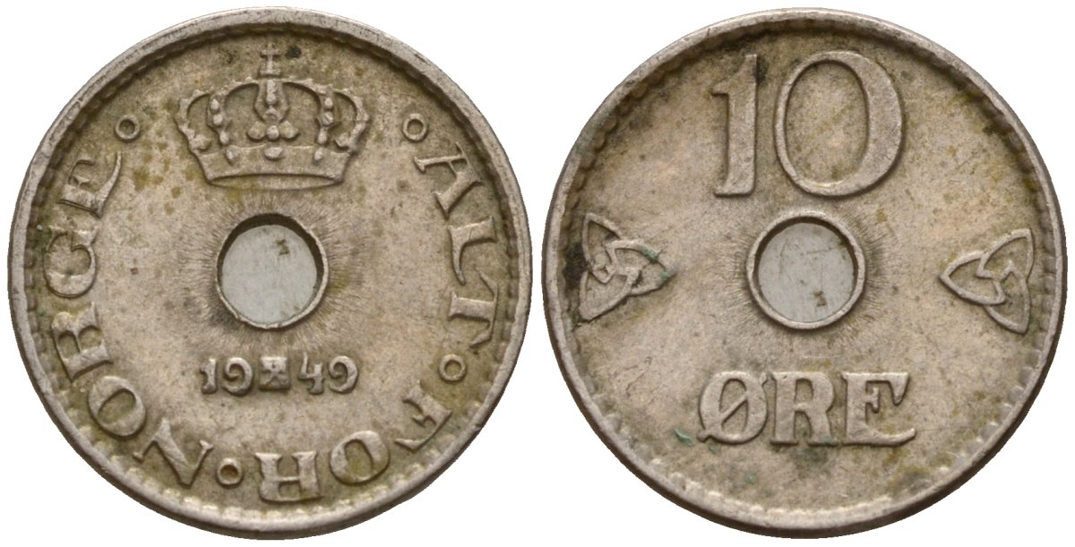 Норвегия 10 эре 1940 Хокон VII (1905-1957) KM 383 медно-никель 4158-638