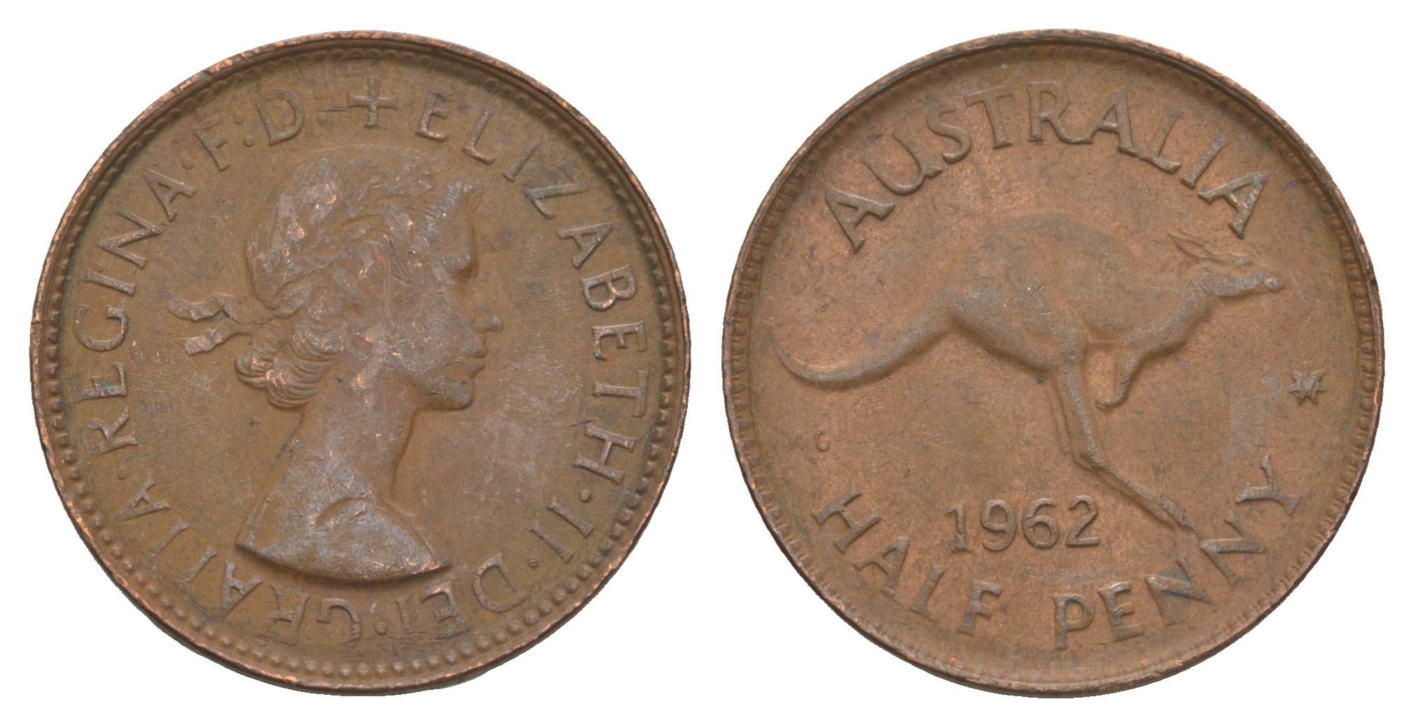 Австралия 1/2 пенни 1962 Елизавета II (1952-2022), кенгуру KM 61 бронза 4652-143
