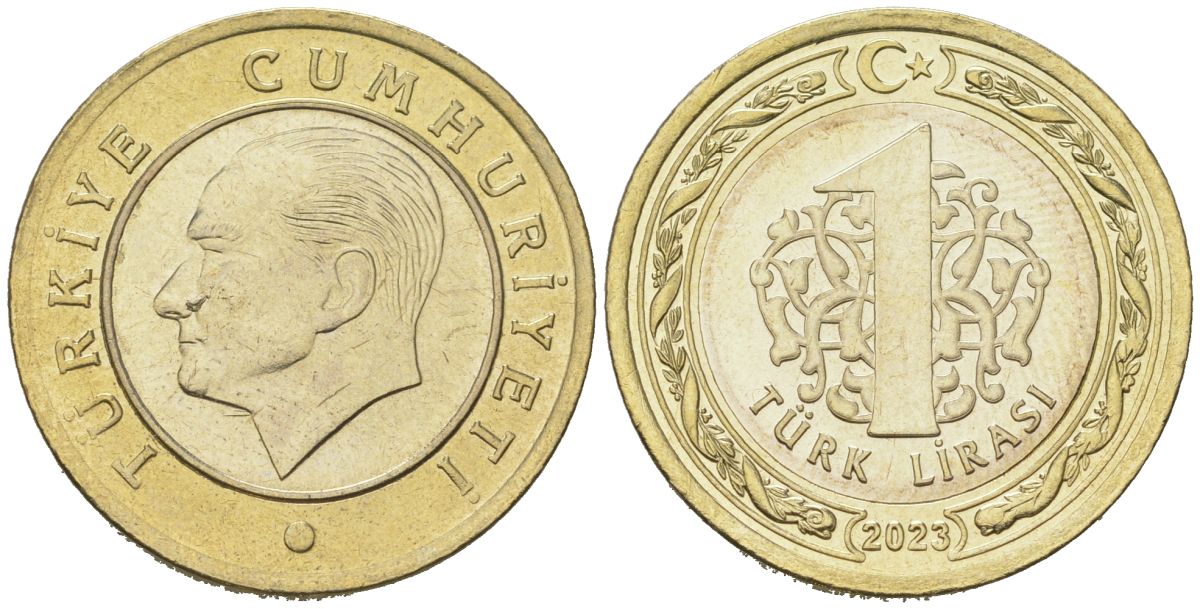 Турция 1 лира 2023 KM 1575 биметалл UNC 3334-213