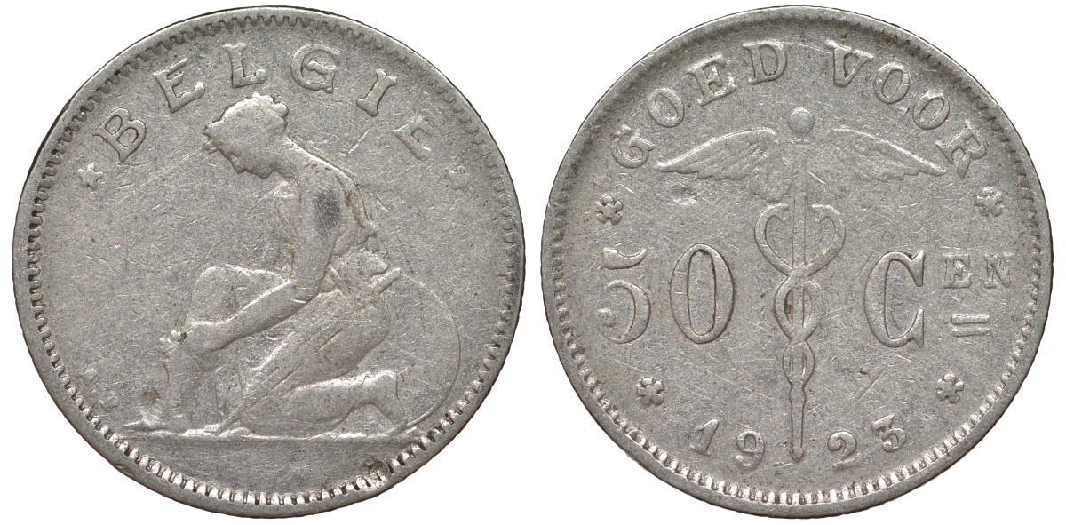 Бельгия 50 сантимов 1923 Belgie KM 88 никель 4164-153