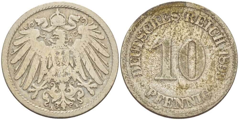 ГЕРМАНИЯ 10 ПФЕННИГОВ 1893 A KM 12, J. 13, Weege 8 медно-никель 261-1251