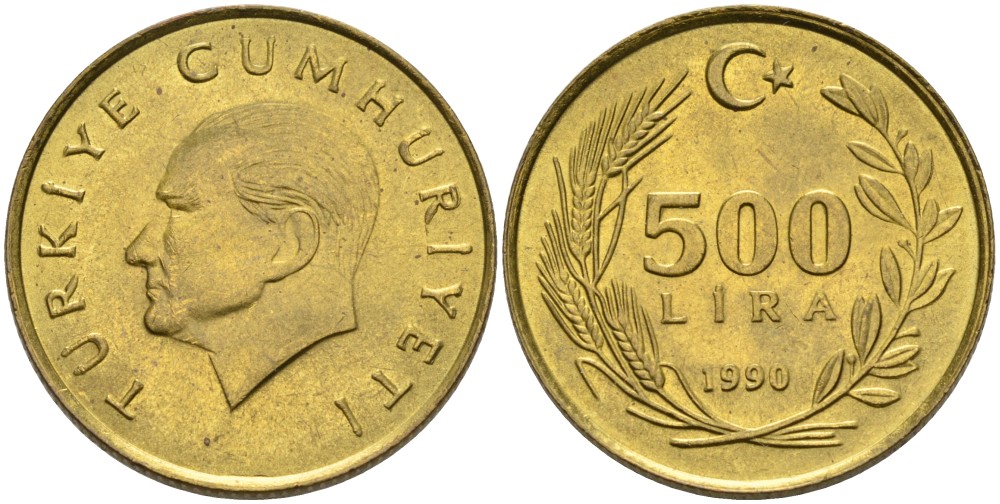 Турция 500 лир 1990 Кемаль Ататюрк KM 989 алюминиевая бронза UNC 4561-126