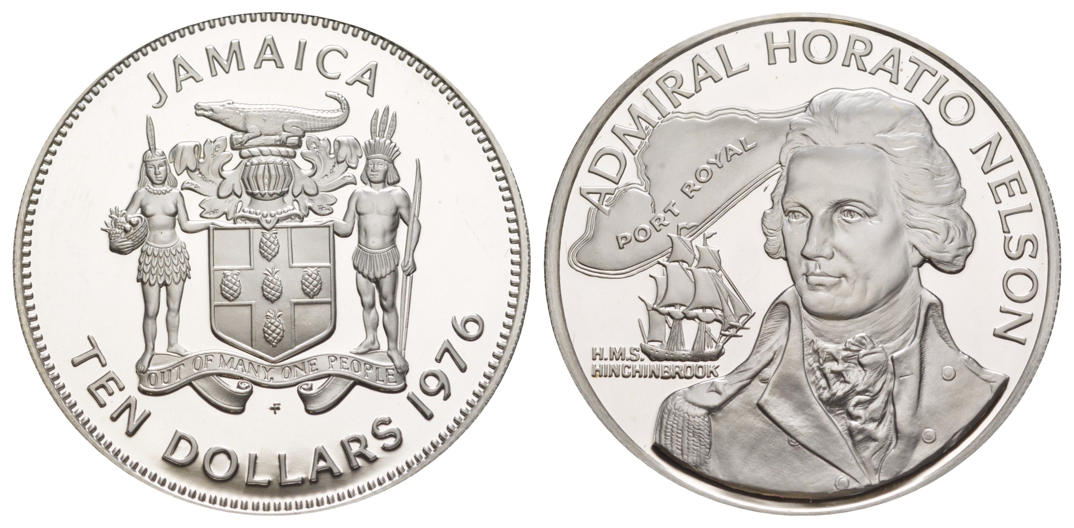 Ямайка 10 долларов 1976 Адмирал Горацио Нельсон KM 71a серебро PROOF 1079-8-23